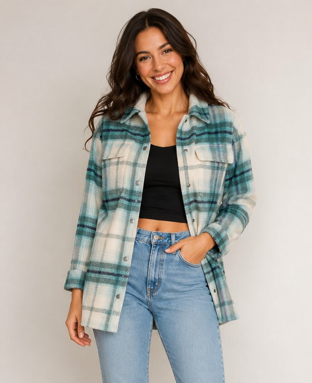 Old Navy Transitional Plaid Utility Shacket Size Small Oversized Green